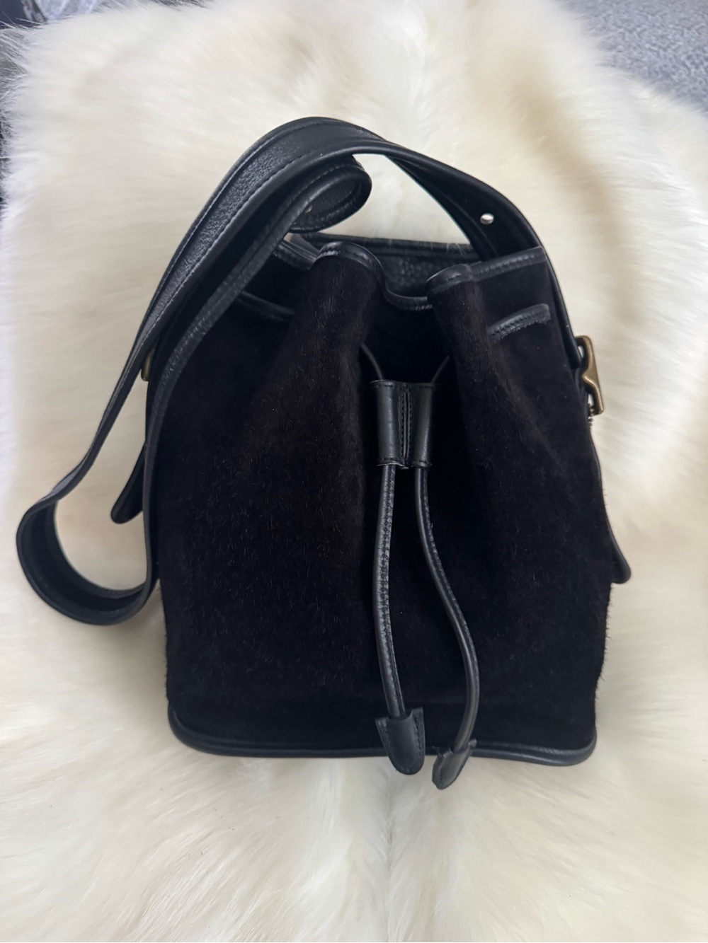 Coach Berkeley Black Suede Drawstring Bucket Shoulder Bag-Style 9012